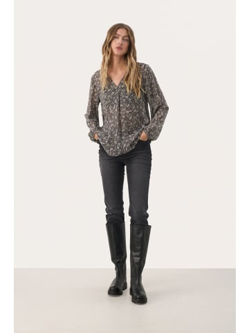 PART TWO Langarm-Bluse DittePW Gerade Passform in Black Leaf Print
