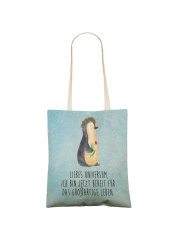 Mr. & Mrs. Panda Stofftragetasche Pinguin Blumen mit Spruch in Eisblau