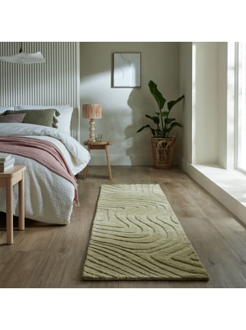 KADIMA DESIGN Wollteppich Wellen Abstrakt, Wohnzimmer in Olivegrün
