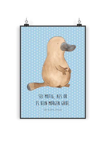 Mr. & Mrs. Panda Plakat Schnabeltier Mut mit Spruch in Blau Pastell