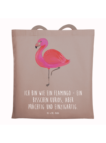 Mr. & Mrs. Panda Tote Bag Flamingo Classic mit Spruch in Braun Pastell