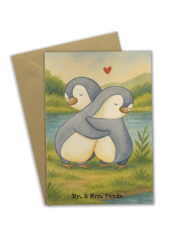 Mr. & Mrs. Panda Grußkarte Pinguine Kuscheln Design ohne Spruch in Weiß