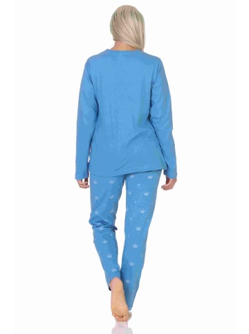 NORMANN Schlafanzug Pyjama langarm Krone Motiv - 87994 in blau
