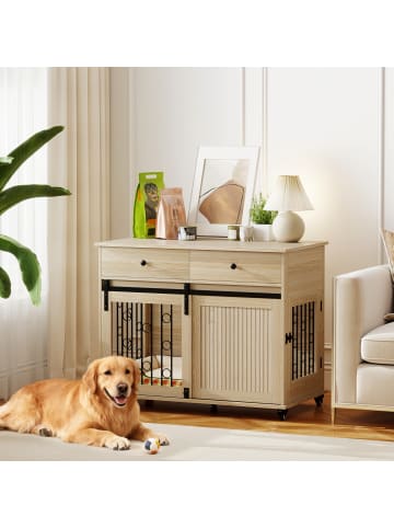 Pawhut Hundekäfig Eiche 100L x 56B x 81H cm