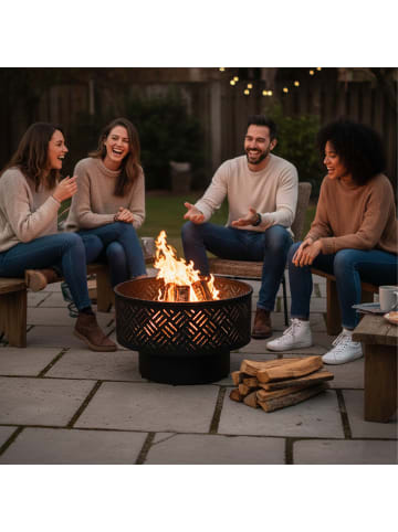relaxdays Feuerschale in Schwarz/ Natur - (H)43 x Ø 66 cm
