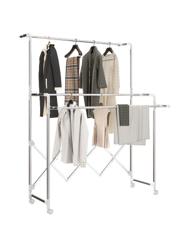 HOMCOM Wäscheständer-104-150L x 103B x 145-197H cm-Silber