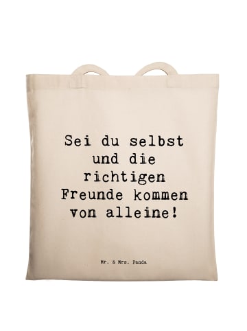 Mr. & Mrs. Panda Beutel Spruch Neue Freunde finden mit Spruch in Creme