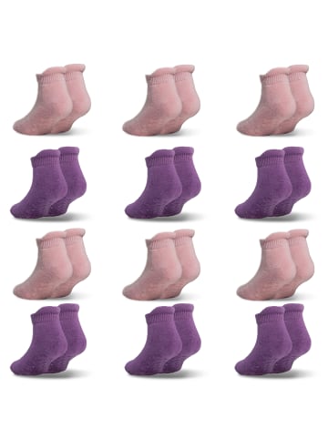 Yalion 12 Paar rutschfeste Socken, Wildlederoptik, rosa/lila