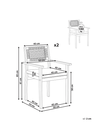 Beliani 2er-Set Gartenstuhl SUMIRAGO in Braun