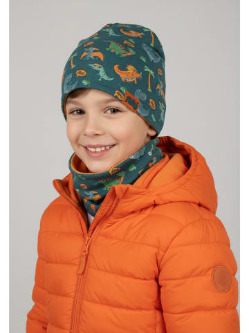 Reusch Mütze und Schal Reusch Kids Hat and Scarf Set in 4573 dark blue / dinosaurs