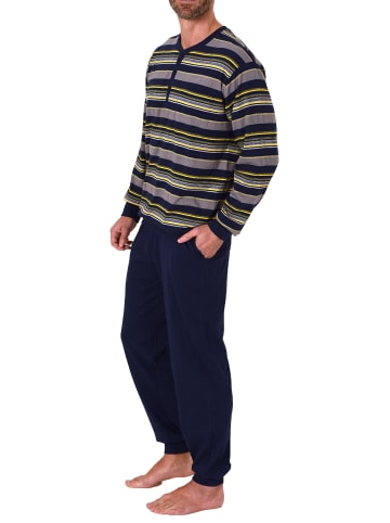 NORMANN Pyjama lang Bündchen und Knopfleiste Streifen - 68172 in dunkelgrau