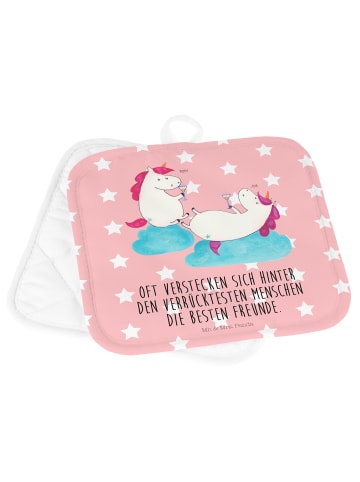 Mr. & Mrs. Panda 2er Set Topflappen  Einhorn Sekt mit Spruch in Rot Pastell