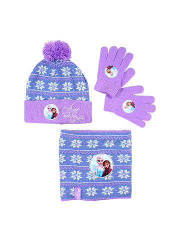 Disney Frozen 3-tlg. Winter Mütze Set: Disney Frozen in Lila