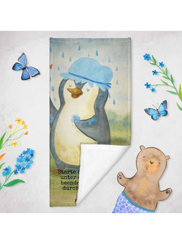 Mr. & Mrs. Panda Badehandtuch Pinguin Duschen Design mit Spruch in Weiß