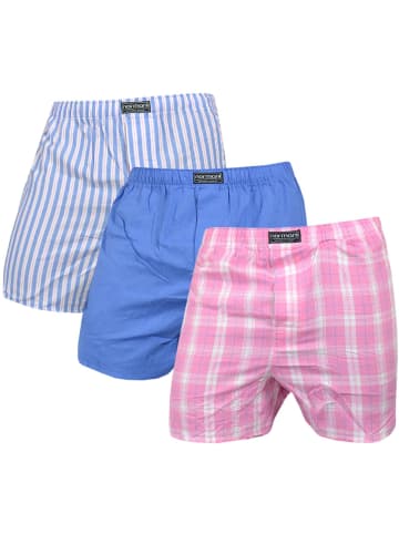 normani 3 Stück Herren Web Boxershorts in Blau/Pink