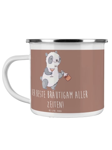 Mr. & Mrs. Panda Teetasse Bester Bräutigam mit Spruch in Braun Pastell