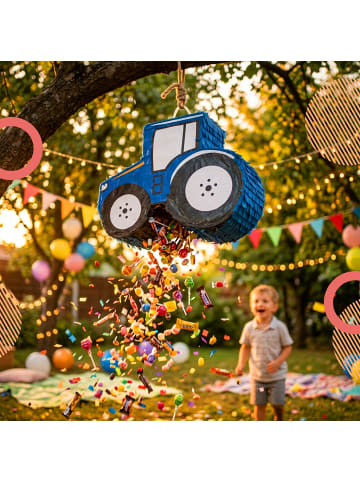 relaxdays 3-tlg. Pinata Set "Traktor" in Blau
