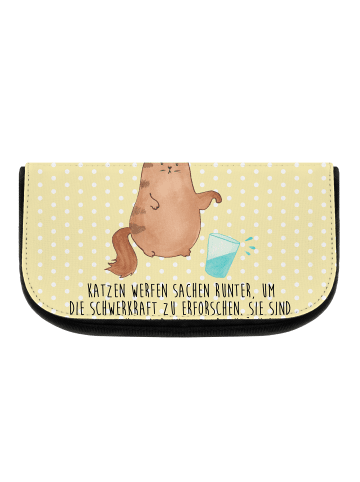 Mr. & Mrs. Panda Schminktasche Katze Wasserglas mit Spruch in Gelb Pastell