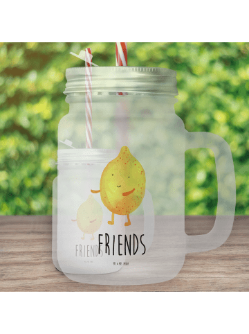 Mr. & Mrs. Panda Glas Beste Freunde Zitrone mit Spruch in Transparent