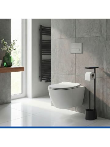 Wenko 3-in-1 Toilettenständer ALBELLA mit Ablage für das Telefon in Schwarz