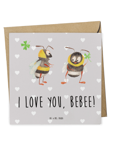 Mr. & Mrs. Panda Deluxe Karte Bienen Paar mit Spruch in Grau Pastell