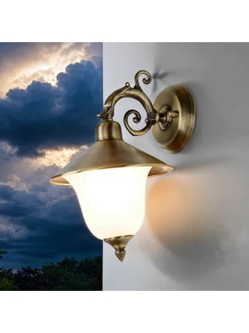 Licht-Erlebnisse Außen Wandlampe (B)28 x (H)28 cm in Messing Antik Weiß
