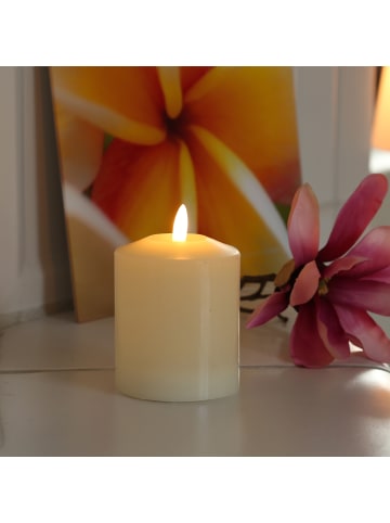 MARELIDA LED Kerze Echtwachs flackernd D: 7,5cm H: 11,5cm in creme