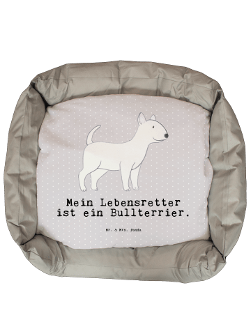 Mr. & Mrs. Panda Hundebett Bullterrier Lebensretter mit Spruch in Grau Pastell