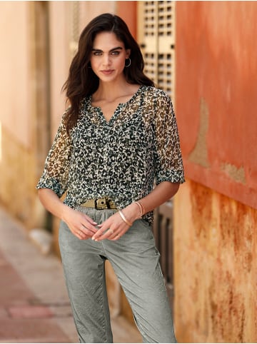 Heine Druckbluse in khaki-schwarz-bedruckt