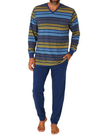 NORMANN Normann Schlafanzug lang Bündchen Streifen in gelb