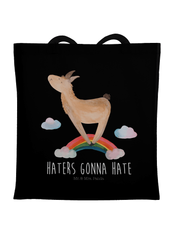 Mr. & Mrs. Panda Shopping Tasche Lama Regenbogen mit Spruch in Schwarz