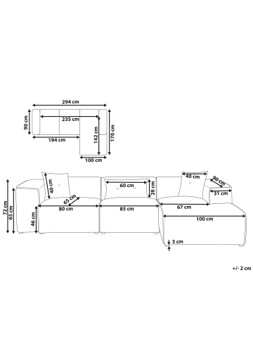 Beliani Ecksofa DOLVA in Grau/Schwarz - (W) 294 x (H) 72 x (L) 170 cm
