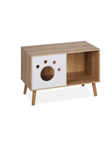 relaxdays Katzenschrank in Natur/ Weiß - (B)75 x (H)50 x (T)40 cm