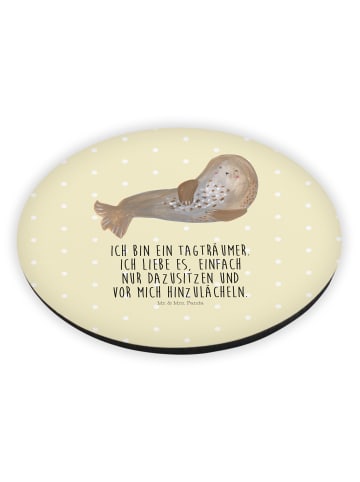 Mr. & Mrs. Panda Kühlschrankmagnet Robbe Lachen mit Spruch in Gelb Pastell