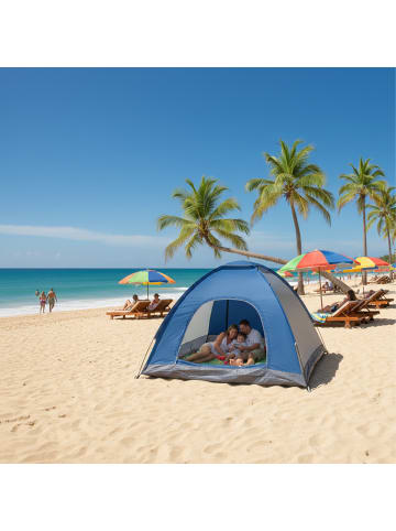 relaxdays Popup Strandzelt in Blau/Anthrazit - (B)200 x (H)135 x (T)200 cm