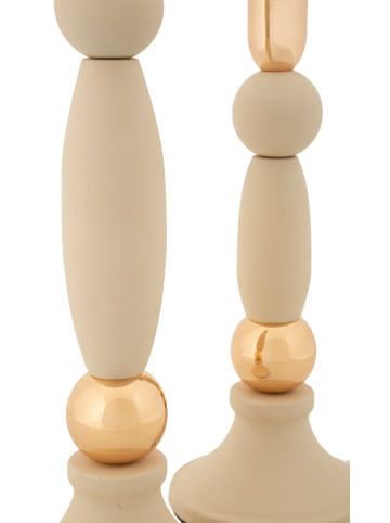Mauro Ferretti Set aus 2 cremefarbenen und goldfarbenen Kerzenhaltern aus Metall