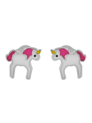 Adeliás Mädchen Ohrringe – Ohrstecker Einhorn aus 925 Silber mit Emaille in silber
