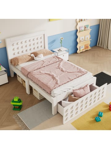 ABRIHOME Holzbett Kinderbett 90x200 cm mit Lattenrost und Schubladen in Weiß
