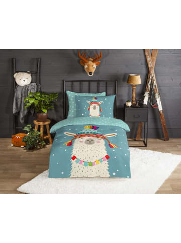 Good Morning Comfort Flanell Bettwäsche - Borax - Lama in blau