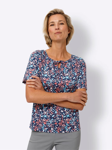 Sieh an! Kurzarmshirt in dunkelblau-flamingo-bedruckt