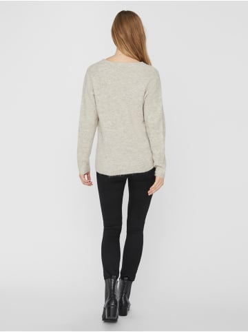 Vero Moda Strickpullover V-Ausschnitt Langarm Sweater VMCREWLEFILE in Beige