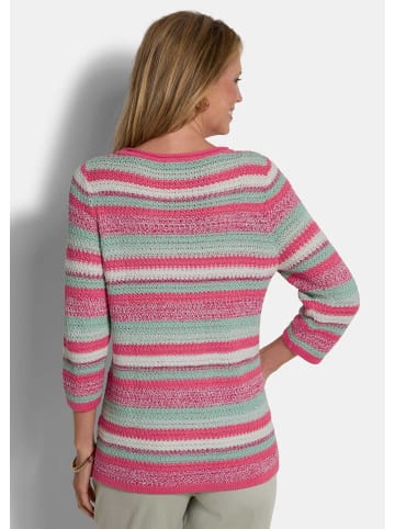 GOLDNER Kurzgröße:  Baumwollpullover mit Ringel-Muster in pink / salbei / geringelt