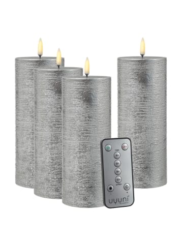Uyuni 4er Set LED Kerzen PIA Rustik-Optik H: 20cm mit Batterien und Fernb in silber