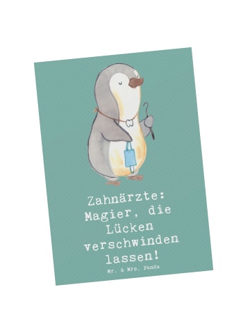 Mr. & Mrs. Panda Postkarte Zahnarzt Magier mit Spruch in Meeresbrise
