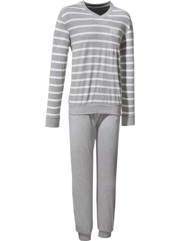 Erwin Müller Single-Jersey Schlafanzug in grau meliert/weiß