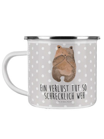 Mr. & Mrs. Panda Camping Emaille Tasse Bär Verlust mit Spruch in Grau Pastell