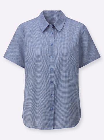 WITT WEIDEN Kurzarm-Bluse in jeansblau-weiß-gemustert