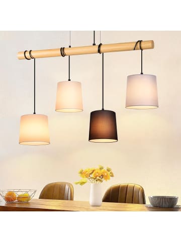 ZMH Pendelleuchte 4-flammige E27 in bunt vintage Holz mit Stoffschirm