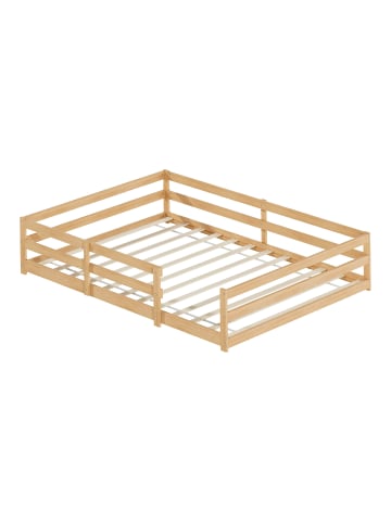 ABRIHOME Kinderbett in Natur mit 4 Seiten Gitter Kiefernholz ohne Lattenrost 140 x 200cm