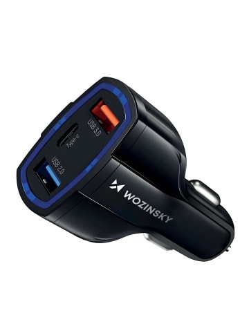 Wozinsky Autoladegerät USB x2 und USB C KFZ-Ladegerät in Schwarz